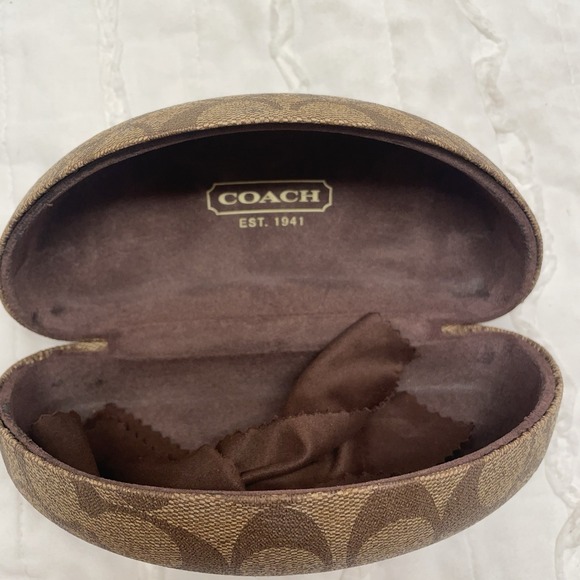 Coach Hard Shell Eye‎ Glass Case Signature Brown Logo w/ Cloth - Picture 6 of 9